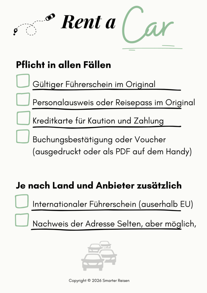 checkliste Rent a Car