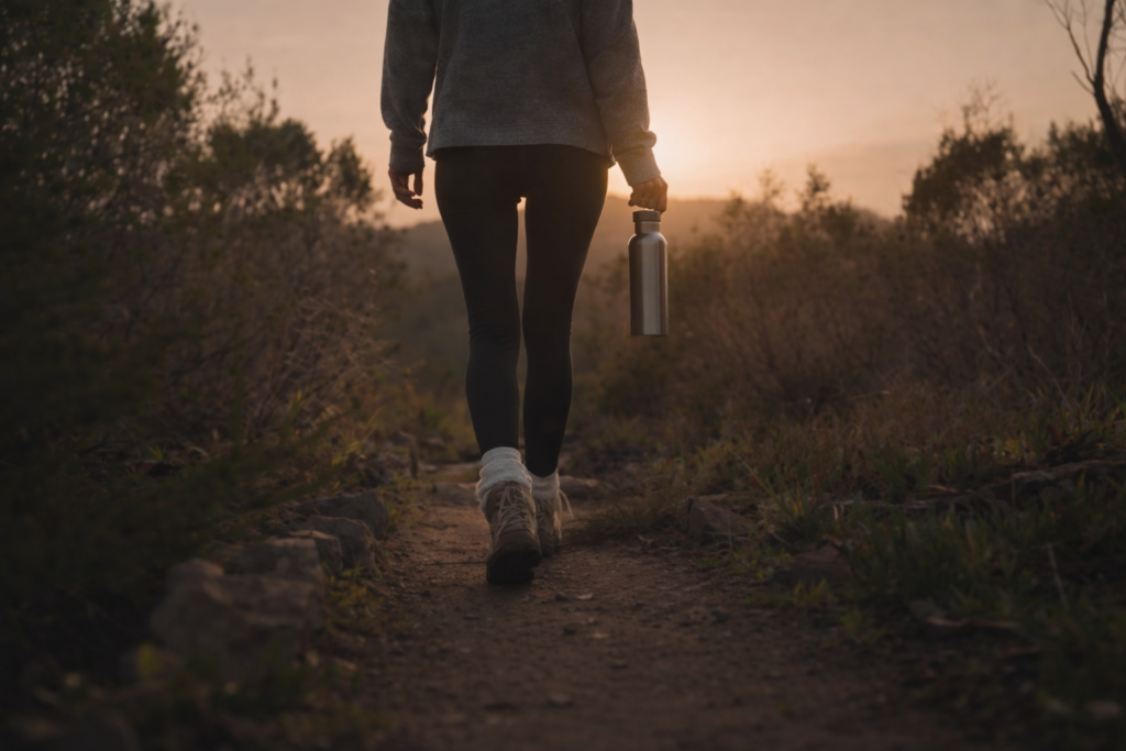 Wandern beim >Sonnenuntergang